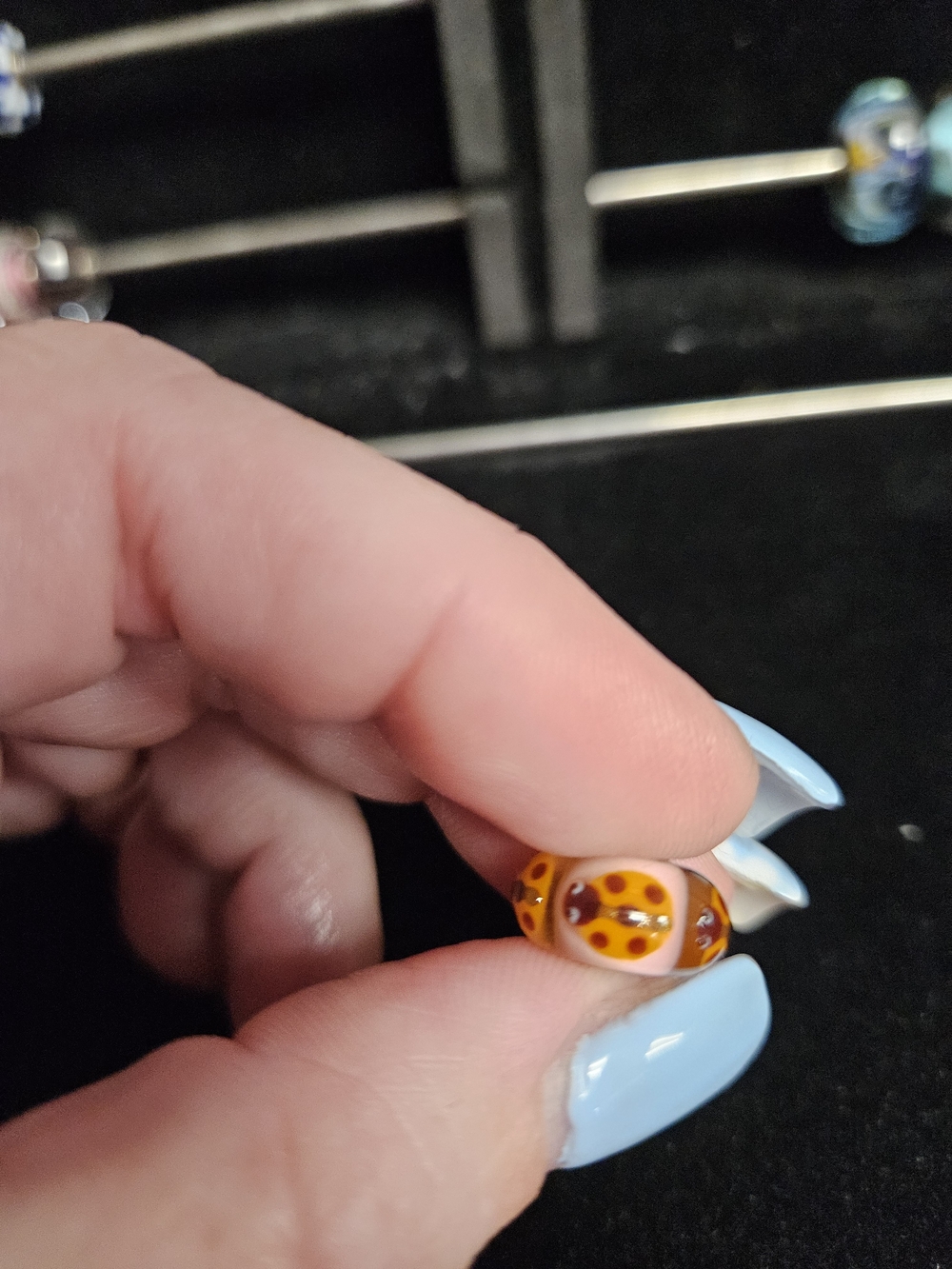 Trollbeads Authentics Orange Ladybug Glass Unique Bead, Pink Undertones
